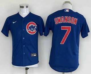 Youth Chicago Cubs #7 Dansby Swanson Blue Stitched MLB Cool Base Nike Jersey->mlb youth jerseys->MLB Jersey